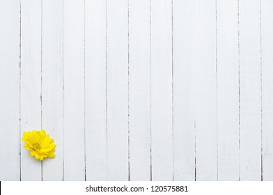 yellow flower, white wood background - Powered by Shutterstock