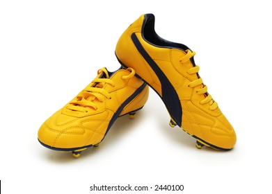 Yellow Football Boots Isolated On The White