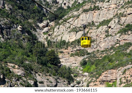 Yellow funicular in Montserrat Mountains 