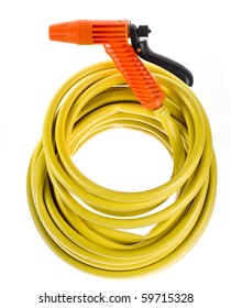 Yellow Garden Hose Coiled  With Spray Nozzle