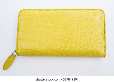 Yellow Genuine Crocodile Clutch Bag Isolated On White