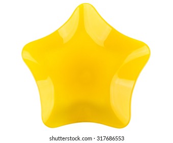 Yellow Glass Plate In Shape Of Star Isolated On White Background