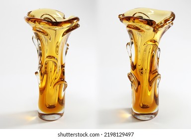 Yellow Glass Vase. Bohemian Glass. Czech Glass Vase.