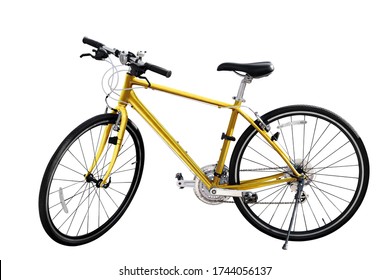 yellow gold mountain bike on white isolated background