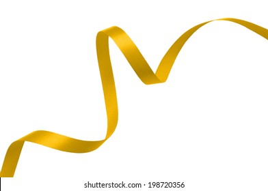 Yellow Gold Ribbon On White Background.