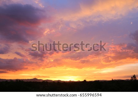 Yellow gold sky evening In tropical countries summer