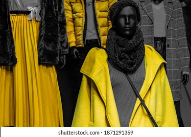 Yellow And Gray Fashion Background. Trendy Colors Of The Year 2021 Yellow Illuminating And Ultimate Gray 