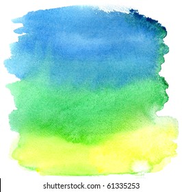 Yellow, Green And Blue Watercolor Brush Strokes. Background For Design