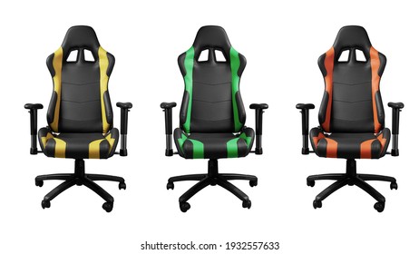 Yellow, Green and orange gaming armchair isolated on white background