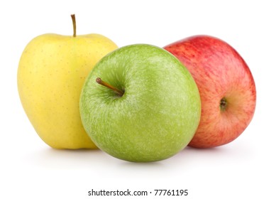 Yellow, Green And Red Apples Isolated On White