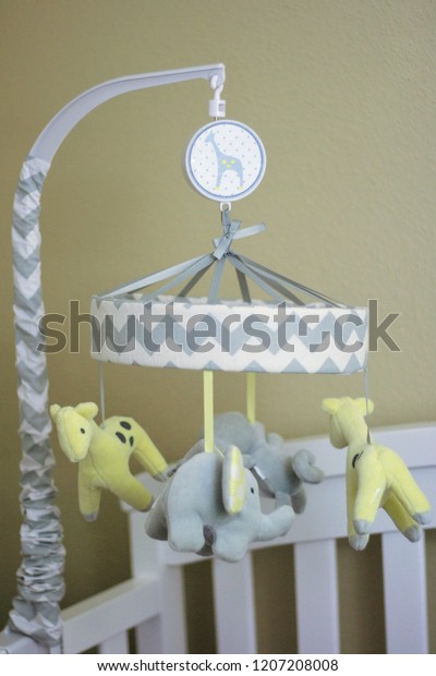 Yellow Grey White Baby Crib Mobile Stock Photo Edit Now 1207208008