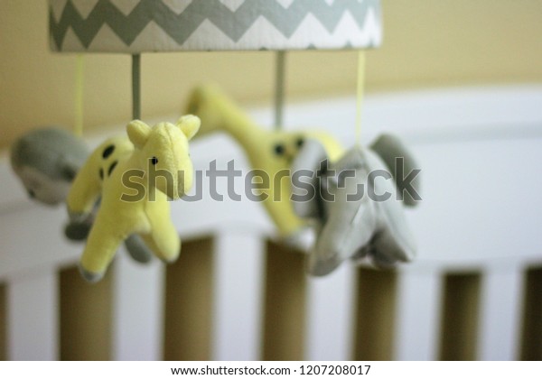 Yellow Grey White Baby Crib Mobile Stock Photo Edit Now 1207208017