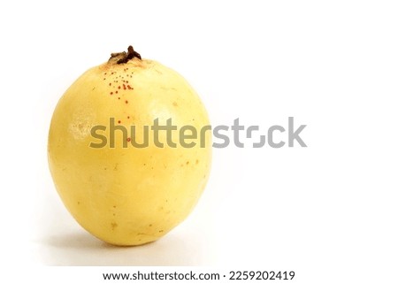 yellow guava, ripe guava fruit isolated on white background with space for text
