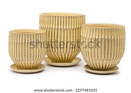 yellow handmade ceramic vase isolated on white background