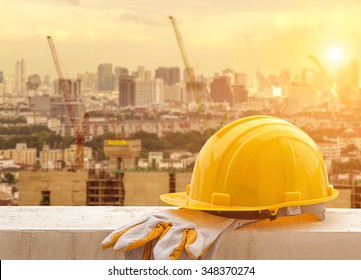Yellow Hard Hat On Construction Site