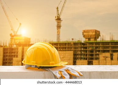 Yellow Hard Hat On Construction Site