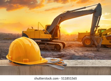 Yellow hard hat on construction site