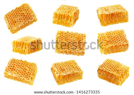 Yellow Honeycomb slice set closeup isolated on white background