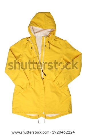 Yellow hooded raincoat isolated on white background