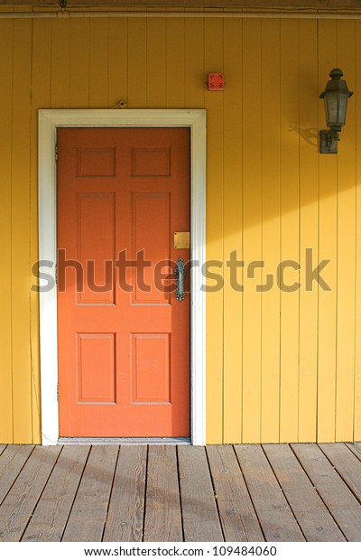 Yellow House Red Door Stock Photo (Edit Now) 109484060