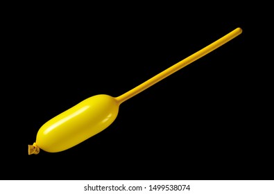 Yellow Inflated Twister Balloon Isolated On Black Background, Top View