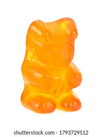 Yellow Jelly Gummy Bear Isolated On A White Background. Jelly Candy.