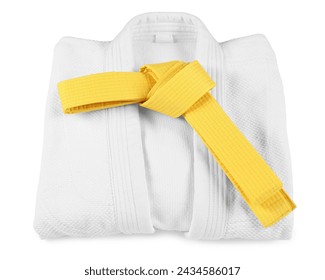 Yellow karate belt and kimono isolated on white - Powered by Shutterstock