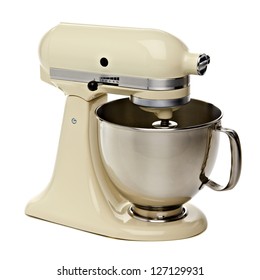 Yellow  Kitchen Or Stand Mixer Isolated On White Background Including Clipping Path.