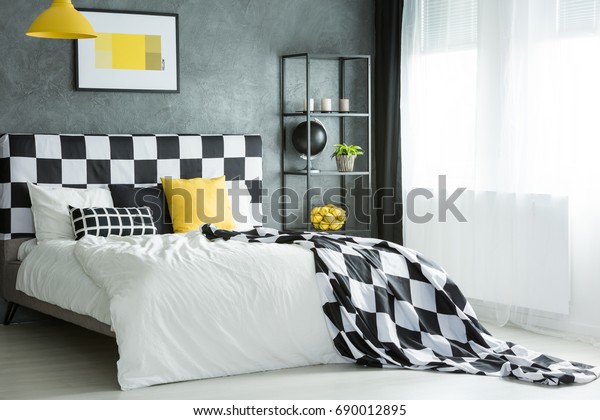 Yellow Lamp Picture Above Kingsize Bed Stock Photo Edit Now