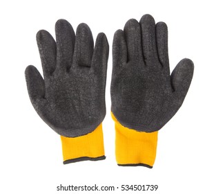 Yellow leather work gloves isolated on white background - Shutterstock ID 534501739