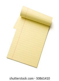 Yellow Legal Pad Isolated On White Background.