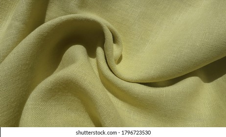 Yellow Linen Fabric Close Up.