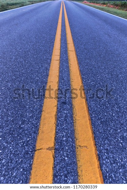 Yellow lines dividing\
road