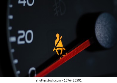 Yellow Lit Warning Lamp Not Wearing A Seat Belt Close Up