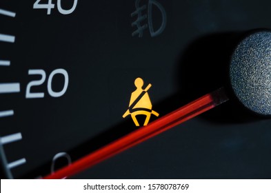 Yellow Lit Warning Lamp Not Wearing A Seat Belt Close Up