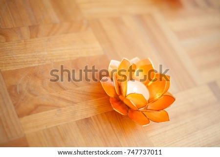 Yellow Lotus Candle Holder On Wooden Stock Photo Edit Now