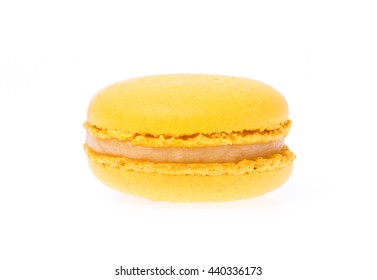 Yellow Macaron Isolated On White Background