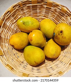 Yellow Mango In Basket, Summer Fruits, Group Of Mango In Basket, Group Of Ripe Mango, Selling Mangoes Fruits In Basket In Market In India, Fresh Fruit