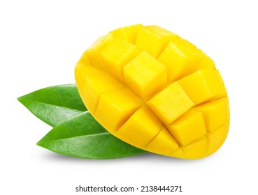 Yellow mango. Diced mango on a white background. Fresh fruits. - Powered by Shutterstock