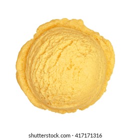 Yellow, Mango Ice Cream Scoop From Top View Isolated On White Background Clipping Path Included.