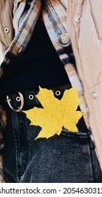 Yellow Maple Leaf In Front Jeans Pocket