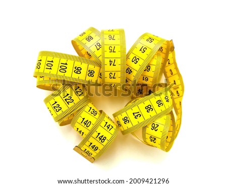 Yellow measuring tape isolated on white background