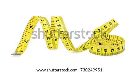 Yellow measuring tape isolated on white background.