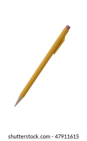 Yellow Mechanical Pencil Isolated On Pure White