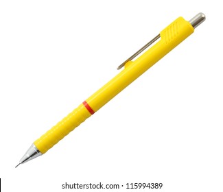 Yellow Mechanical Pencil On White Background.