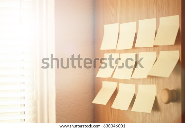 Yellow Memo Sticky Notes On Wooden Stock Photo Edit Now 630346001