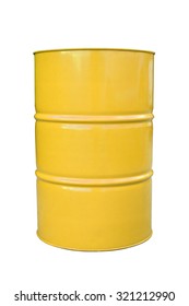 Yellow Metal Barrel Isolated On White. 
