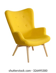 Yellow modern chair isolated white background
