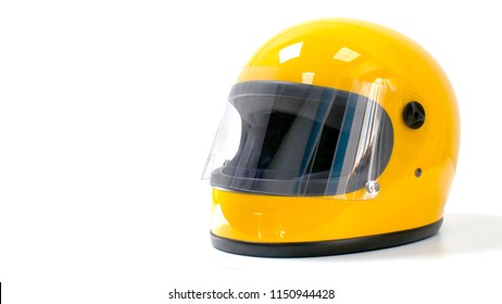Yellow motorcycle helmet on a white background.