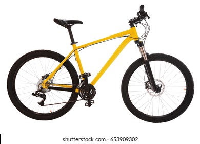 Yellow mountain bike isolated on white background. - Shutterstock ID 653909302